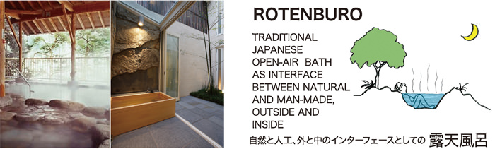 ROTENBURO  TRADITIONAL JAPANESE OPEN-AIR BATH  AS INTERFACE BETWEEN  NATURAL AND MAN-MADE,  OUTSIDE AND INSIDE  自然と人工、外と中のインターフェースとしての  露天風呂