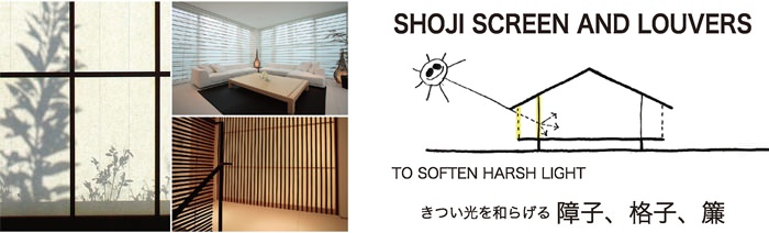 SHOJI SCREEN AND LOUVERS  TO SOFTEN HARSH LIGHT  きつい光を和らげる  障子、格子、簾  